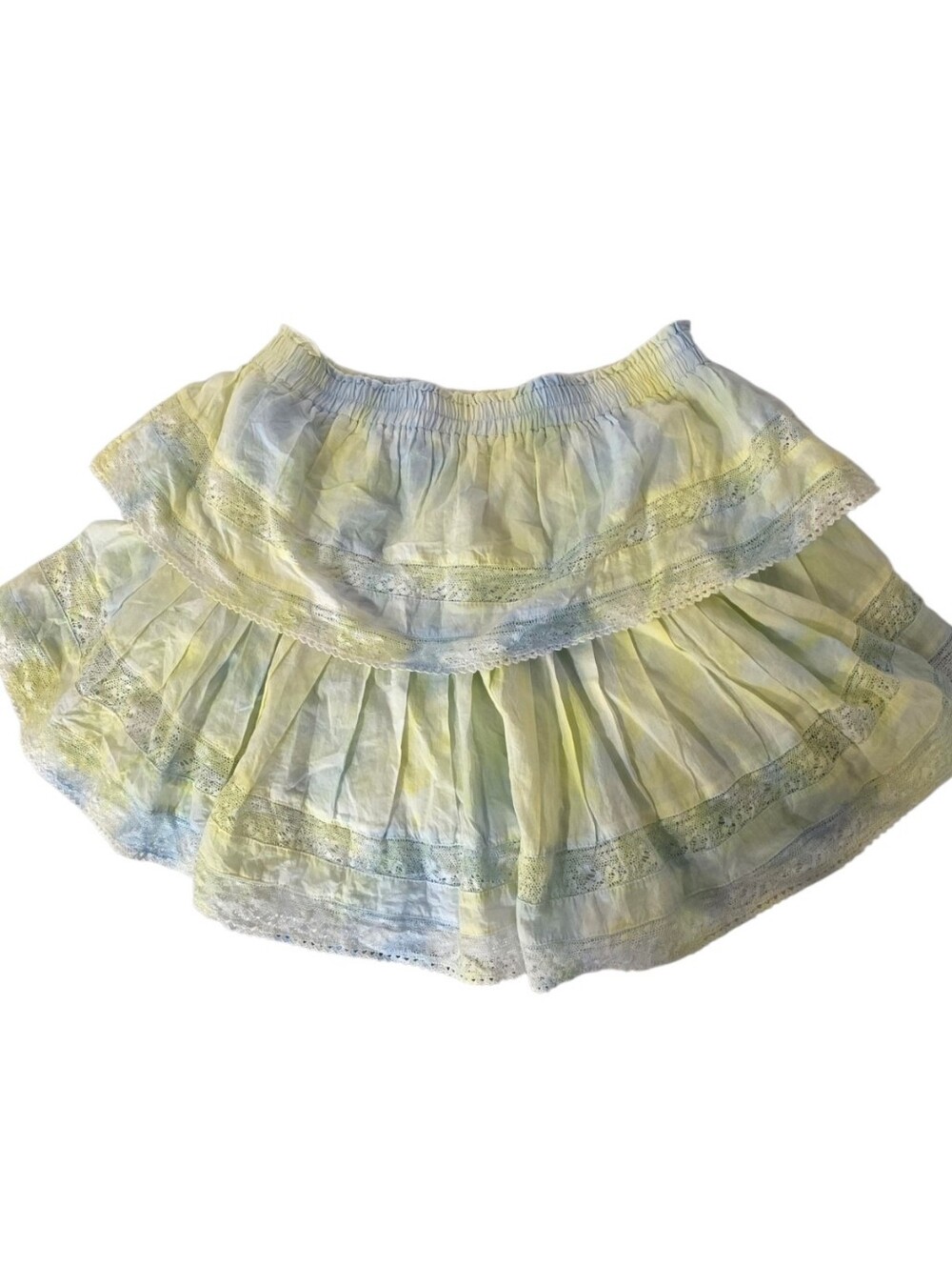 ​LoveShackFancy Pastel Tie Dye Cotton Ruffle Tiered Mini Skirt L